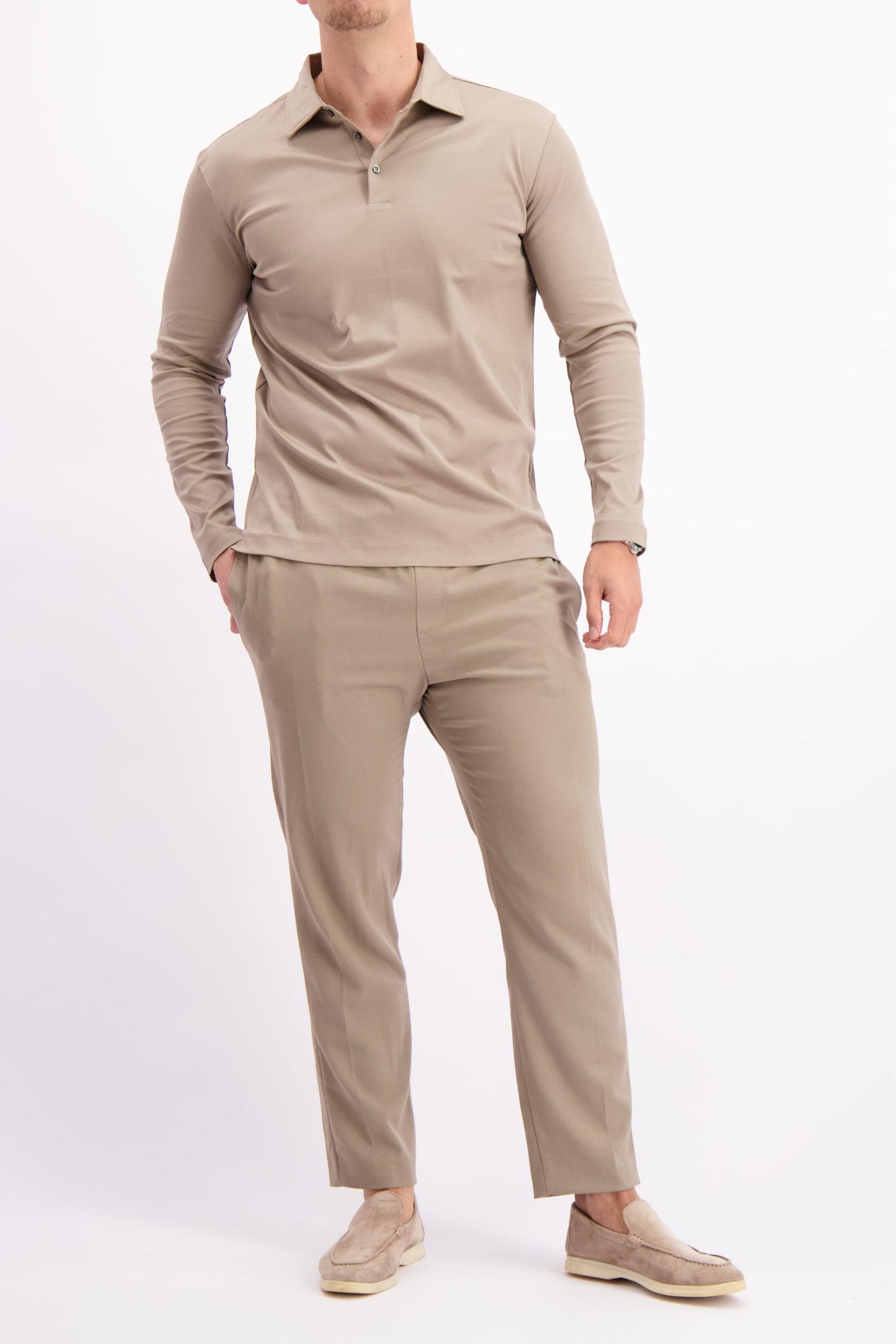 MERCERISED POLO L/S TAUPE