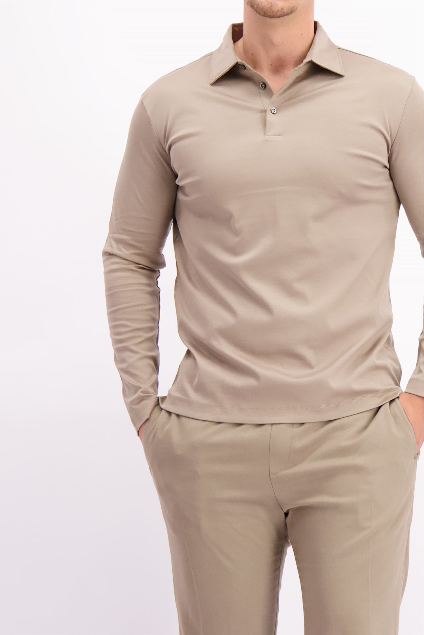 MERCERISED POLO L/S TAUPE