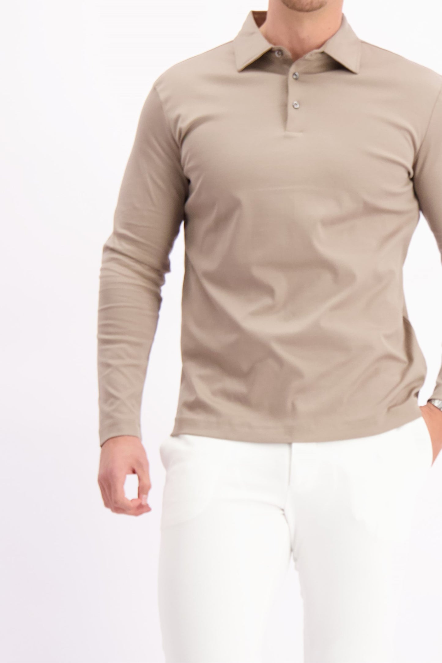 MERCERISED POLO L/S TAUPE